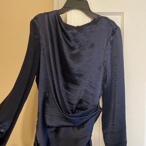 ASOS DESIGN high drape neck maxi with long sleeves in navy